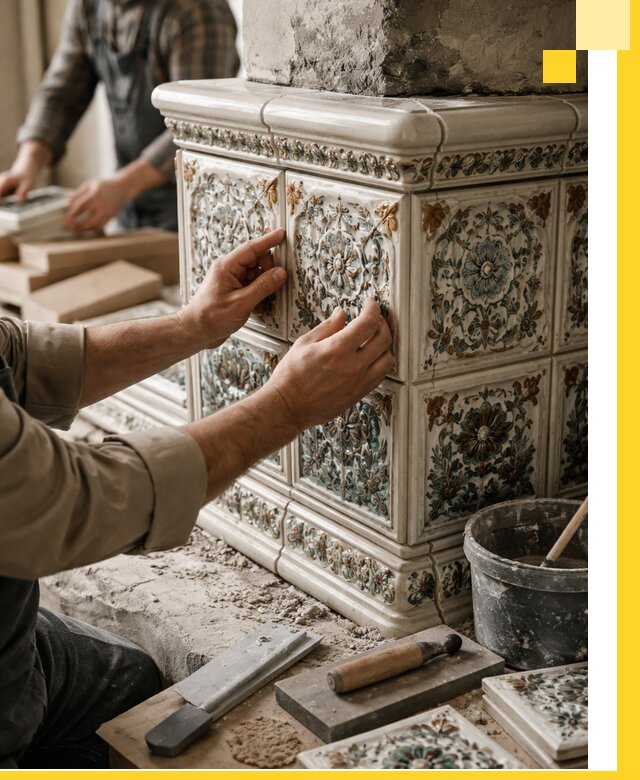 Изразцовые камины под ключ в Южном-Сахалинске: проект и монтаж