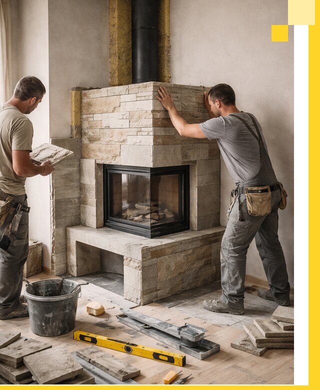 Угловые камины под ключ проект, монтаж и отделка в Южном-Сахалинске