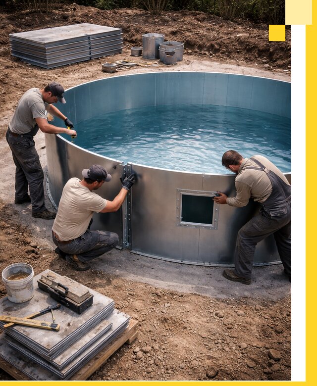 Круглые бассейны под ключ в Южном-Сахалинске проектирование и монтаж