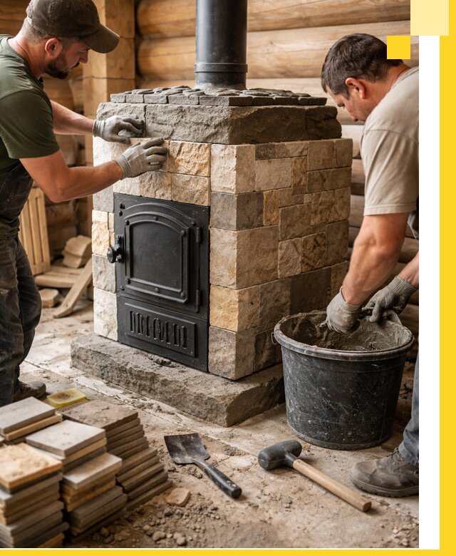 Облицовка банной печи под ключ в Южном-Сахалинске: камень и плитка