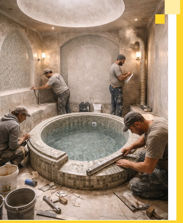 Профессиональное строительство хамама с бассейном в Южном-Сахалинске под ключ