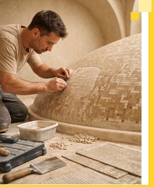 Профессиональная укладка мозаики для хамама под ключ в Южном-Сахалинске