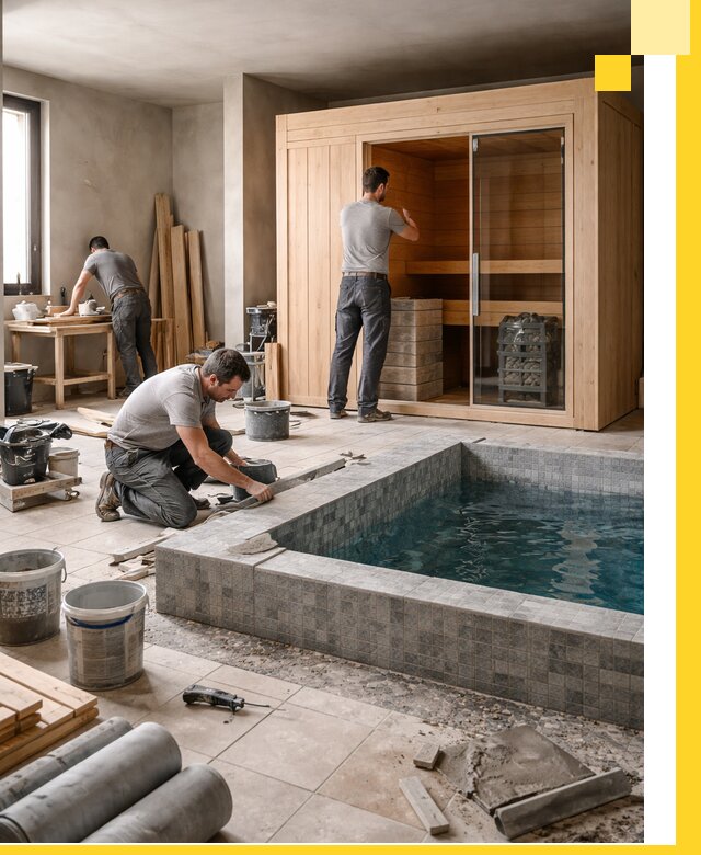 SPA зоны под ключ с бассейном сауной и печью в Южном-Сахалинске